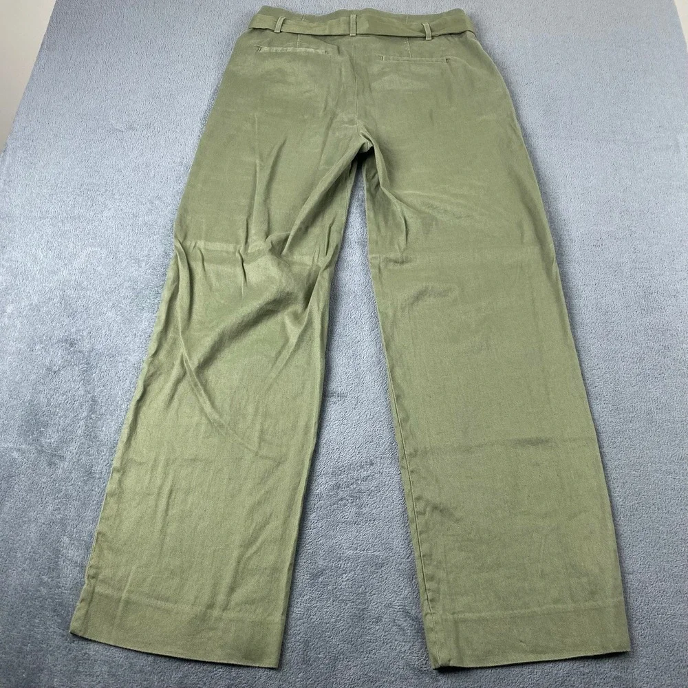 Banana Republic Womens 10L Wide Leg Pants Olive Green Linen Blend Belted Utility